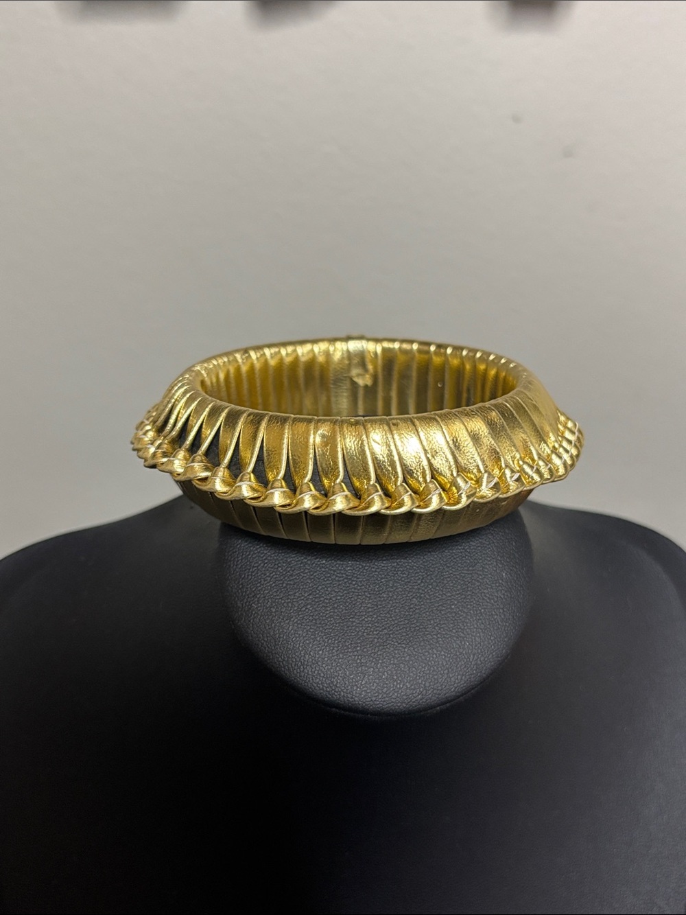 Leather Gold-Tone Textured Chunky Bangle Statement Bracelet - Women Jewelry